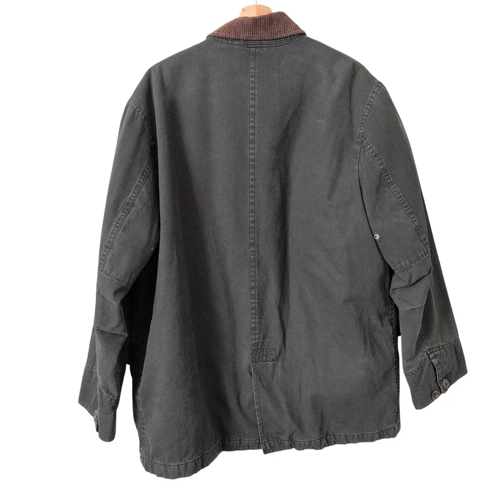 Vintage Banana Republic Gray Canvas Barn Chore Coat Corduroy Pockets Size S Work